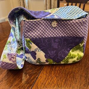 Vibrant Handmade Patchwork Crossbody Bag in Purple and Green
